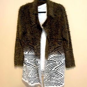 Eyelash knit L long sweater w/ lapel